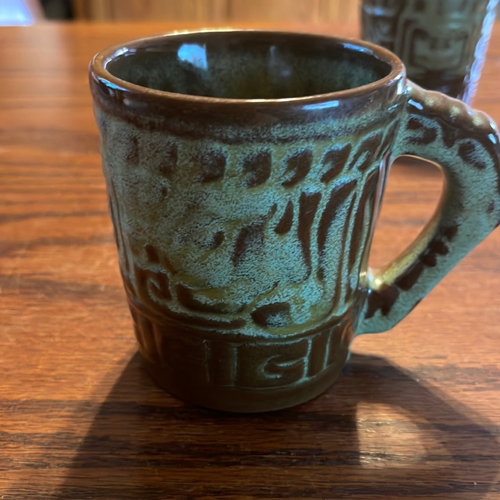 Frankoma 7CL Pottery Coffee Mug Aztec Mayan